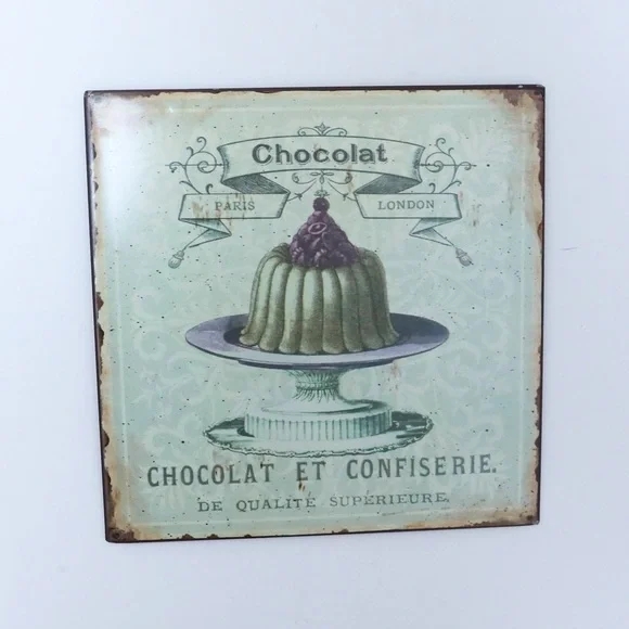 Set of 2 metal plaques Home Wall Decor French Dessert Retro Vintage Distressed - Picture 2 of 9